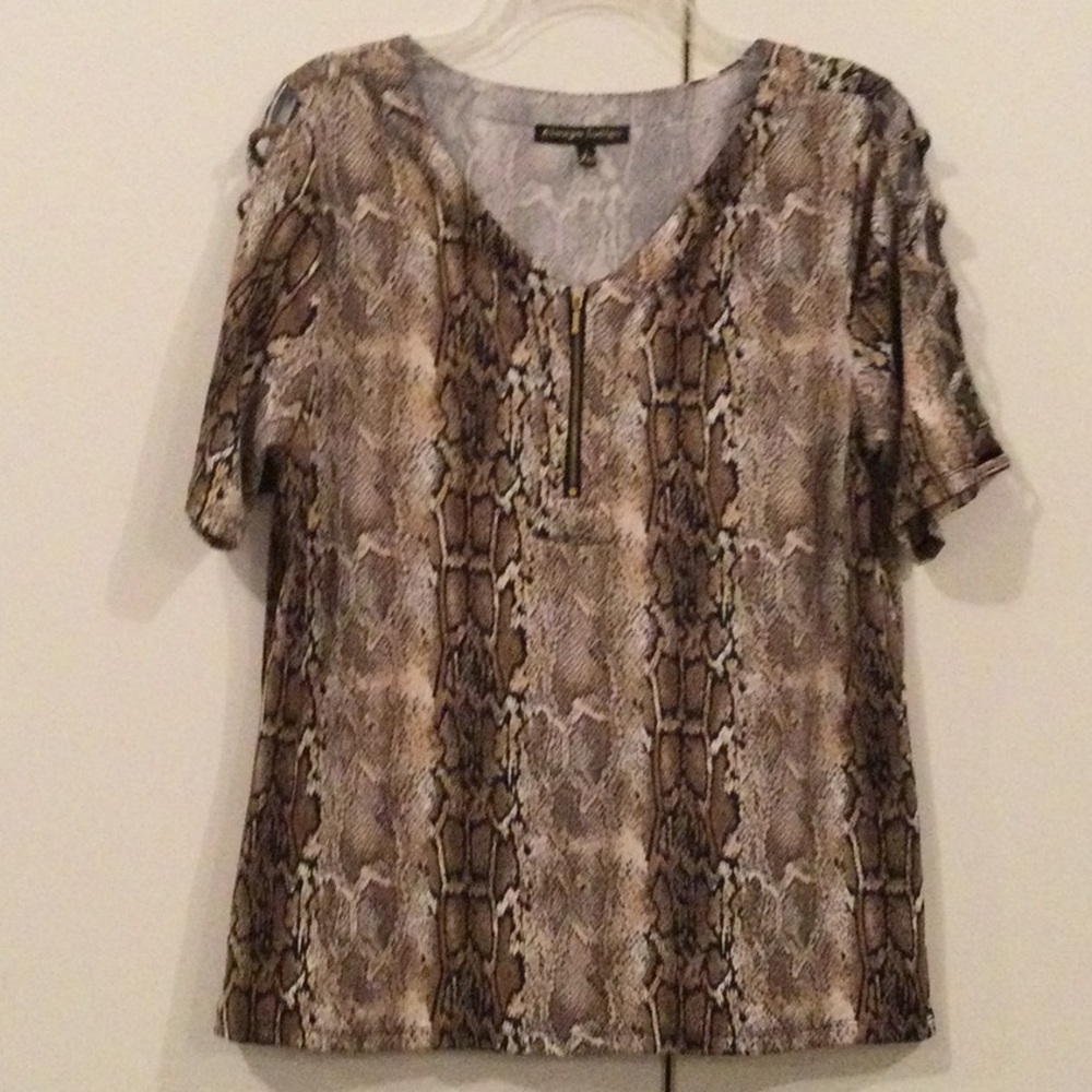 ❤️FINAL PRICE Always Indigo Size L snakeskin pattern short cutout sleeves
